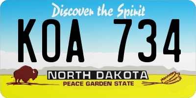 ND license plate KOA734