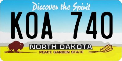 ND license plate KOA740