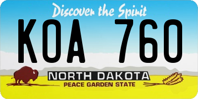 ND license plate KOA760