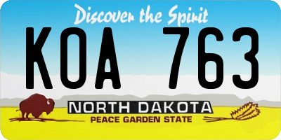 ND license plate KOA763