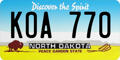 ND license plate KOA770