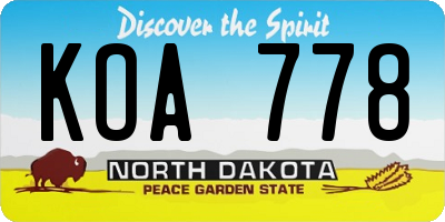 ND license plate KOA778