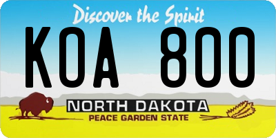 ND license plate KOA800