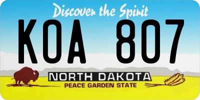ND license plate KOA807