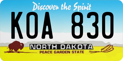 ND license plate KOA830
