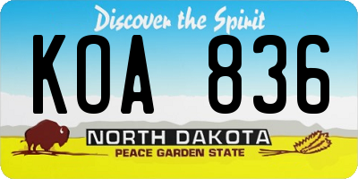 ND license plate KOA836