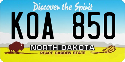 ND license plate KOA850