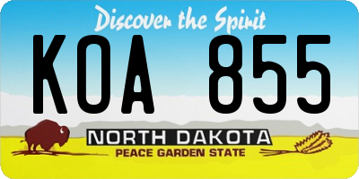 ND license plate KOA855