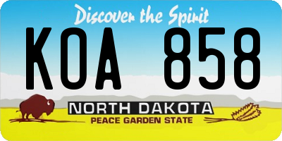 ND license plate KOA858