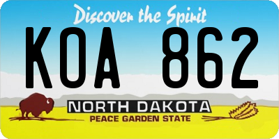 ND license plate KOA862