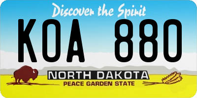 ND license plate KOA880
