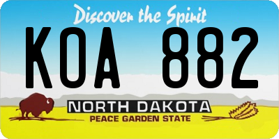 ND license plate KOA882