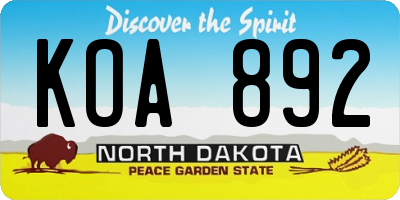 ND license plate KOA892