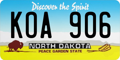 ND license plate KOA906