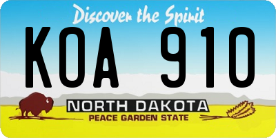 ND license plate KOA910