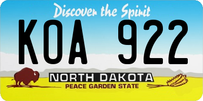 ND license plate KOA922
