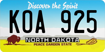 ND license plate KOA925