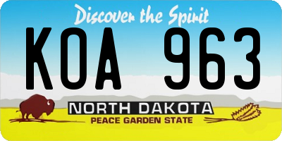 ND license plate KOA963