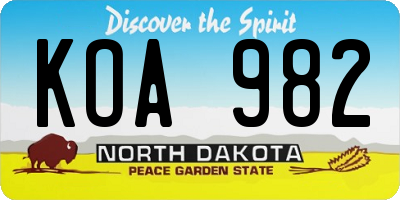 ND license plate KOA982