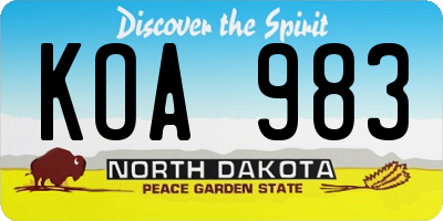 ND license plate KOA983