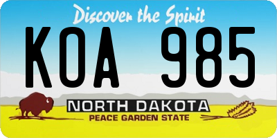 ND license plate KOA985