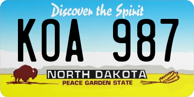 ND license plate KOA987