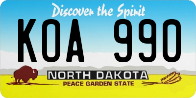 ND license plate KOA990