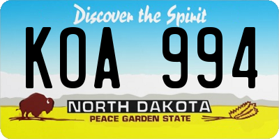 ND license plate KOA994