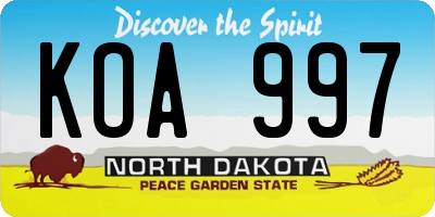 ND license plate KOA997
