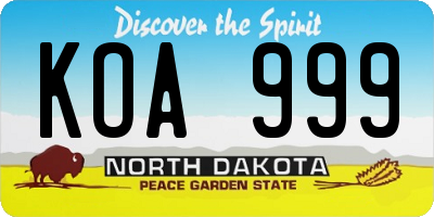 ND license plate KOA999
