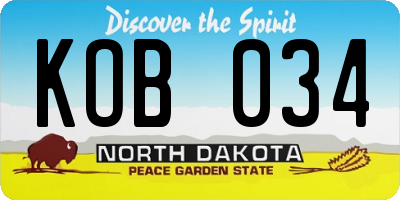 ND license plate KOB034