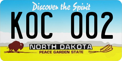 ND license plate KOC002