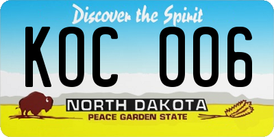 ND license plate KOC006