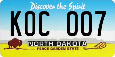 ND license plate KOC007