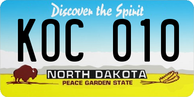 ND license plate KOC010