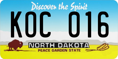 ND license plate KOC016