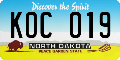ND license plate KOC019