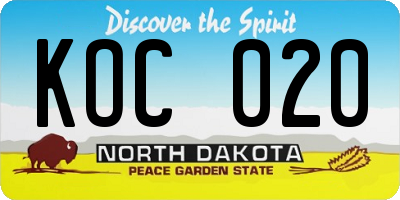 ND license plate KOC020