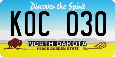 ND license plate KOC030