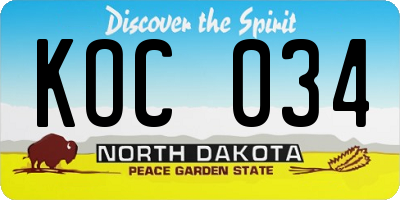 ND license plate KOC034