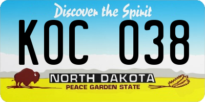 ND license plate KOC038