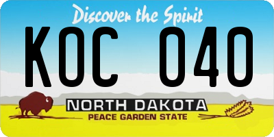 ND license plate KOC040