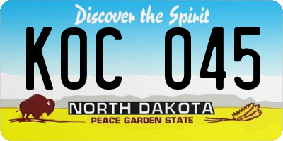 ND license plate KOC045