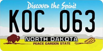 ND license plate KOC063