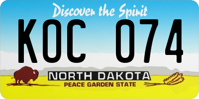 ND license plate KOC074