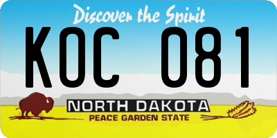 ND license plate KOC081