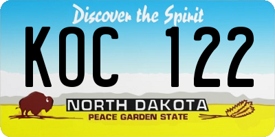 ND license plate KOC122
