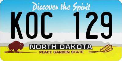 ND license plate KOC129