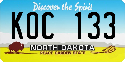 ND license plate KOC133