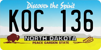 ND license plate KOC136